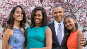 President Barack Obama, First Lady Michelle Obama, and daughters Malia and Sasha pose for a family portrait with Bo and Sunny in the Rose Garden of the White House on Easter Sunday, April 5, 2015..(Official White House Photo by Pete Souza)