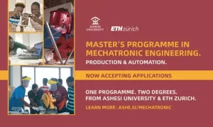 Ashesi University-ETH Zurich Master in Mechatronic Engineering Scholarship 2024