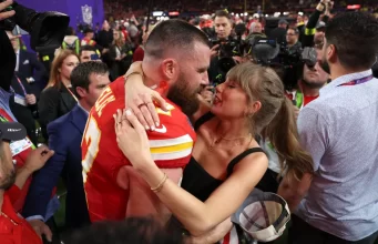 Travis Kelce and Taylor Swift enjoying a moment together