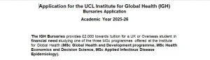 Institute for Global Health Postgraduate Bursaries 2025