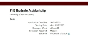 Fully Funded University of Missouri PhD Graduate Assistantship 2026 For Passionate Graduates in USA