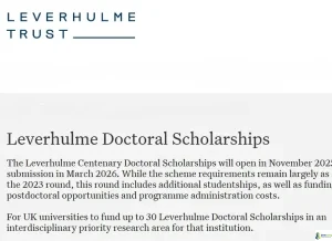 Fully Funded Leverhulme Doctoral Scholarships 2026 for Masters & PhD International Students in Uk