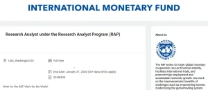 International Monetary Fund Research Analyst Program 2026 in USA for Motivated Research Analyst