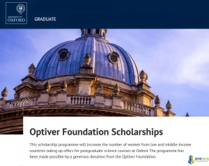 University of Oxford Optiver Foundation Scholarships 2026 - Fully Funded Masters Scholarship for Women in Science from Low Income Countries