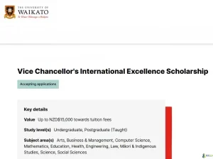 University of Waikato International Excellence Scholarship 2026