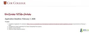 Coe College Global Leadership Scholarship 202 - Full Tuition USA Degree for International Students