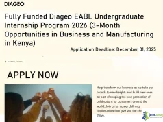 Fully Funded Diageo EABL Undergraduate Internship Program 2026 (3-Month Opportunities in Business and Manufacturing in Kenya) Diageo EABL Undergraduate Internship Program 2026
