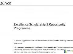 ETH Zurich Excellence Scholarship (ESOP) 2026 - CHF 24,000 Stipend Fully Funded Masters Scholarship in Switzerland