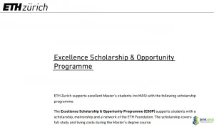 ETH Zurich Excellence Scholarship (ESOP) 2026 - CHF 24,000 Stipend Fully Funded Masters Scholarship in Switzerland