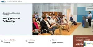 Fully Funded European University Institute (EUI) Policy Leader Fellowship 2026 (€2,500 Monthly Grant) in Italy