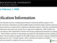 Fully Funded Rockefeller University Summer Undergraduate Research Fellowship (SURF) 2026: Internships for International Students Fully Funded Rockefeller University Summer Undergraduate Research Fellowship (SURF) 2026