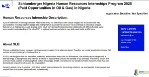 Schlumberger Nigeria Human Resources Internships Program