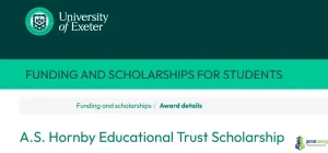 University of Exeter Hornby Trust Scholarship 2026