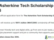 Fully Funded Asherkine Tech Scholarship 2026 (Tech Training & Job Placement Support in Nigeria) Fully Funded Asherkine Tech Scholarship 2026 (Tech Training & Job Placement Support in Nigeria)