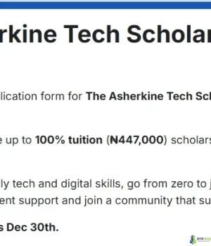 Fully Funded Asherkine Tech Scholarship 2026 (Tech Training & Job Placement Support in Nigeria)
