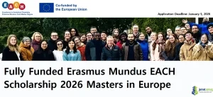 Fully Funded Erasmus Mundus EACH Scholarship 2026 Masters in Europe