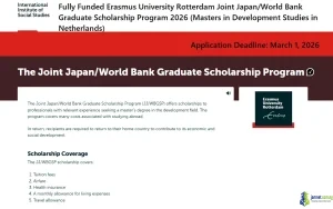 Fully Funded Erasmus University Rotterdam Joint Japan - World Bank Graduate Scholarship Program 2026 (Masters in Development Studies in Netherlands)