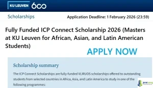 Fully Funded ICP Connect Scholarship 2026 (Masters at KU Leuven for African, Asian, and Latin American Students)