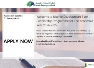 Fully Funded Islamic Development Bank (IsDB) Scholarship Programme 2026–2027