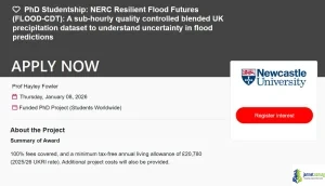 Fully Funded NERC FLOOD-CDT PhD Scholarship 2026 (Resilient Flood Futures in the UK for Home & International Students)