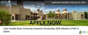 Fully Funded Qatar University Graduate Scholarship 2026 (Masters & PhD in Qatar)
