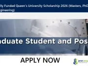 Fully Funded Queen’s University Scholarship 2026 (Masters, PhD, and Postdoc Positions in Engineering) Fully Funded Queen's University Scholarship 2026 (Masters, PhD, and Postdoc Positions in Engineering)