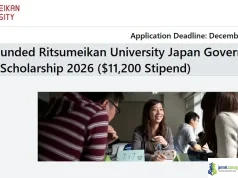 Fully Funded Ritsumeikan University Japan Government MEXT Scholarship 2026 ($11,200 Stipend) Fully Funded Ritsumeikan University Japan Government MEXT Scholarship 2026 ( 11,200 Stipend)