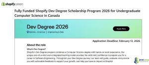 Fully Funded Shopify Dev Degree Scholarship Program 2026 for Undergraduate Computer Science in Canada