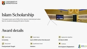 Fully Funded University of Birmingham Islam Scholarship 2026 (Funding for Masters Islamic Studies)