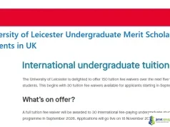 Fully Funded University of Leicester Undergraduate Merit Scholarship 2026 International Students in UK Fully Funded University of Leicester Undergraduate Merit Scholarship 2026 International Students in UK