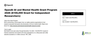 OpenAI AI and Mental Health Grant Program 2026 ( 100,000 Grant for Independent Researchers)