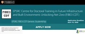 University of Cambridge EPSRC FIBE3 CDT Generic Studentship 2026