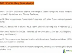 Full Detailed list of Courses for 2026 Thailand International Postgraduate Programme (TIPP)