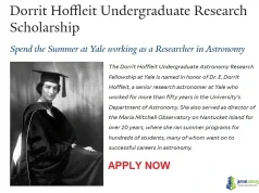 Fully Funded Dorrit Hoffleit Undergraduate Research Scholarship 2026 at Yale University (Astronomy Internship for International Students)