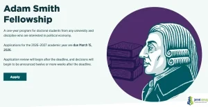 Mercatus Center Adam Smith Fellowship 2026-2027 at George Mason University (7,000 PhD Stipend)