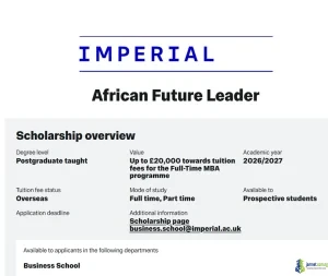 African Future Leader Scholarship 2026 (20,000 GBP for MBA Students)