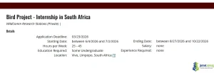 Bird Project Internship South Africa 2026 (Conservation Training for Aspiring Ornithologists)