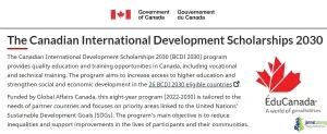 Fully Funded Canadian International Development Scholarship 2030