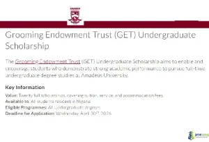Fully Funded Grooming Endowment Trust Undergraduate Scholarship 2026