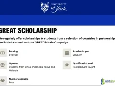 UK GREAT Scholarships 2026 (University of York Aid)