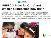 UNESCO Prize for Girls’ and Women’s Education 2026 UNESCO Prize for Girls’ and Women’s Education 2026