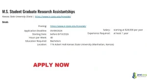2026 Kansas State University Research Assistantship