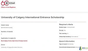 2026 University of Calgary International Entrance Scholarship ($20,000 Funding)