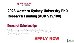 2026 Western Sydney University PhD Research Funding
