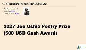 2027 Joe Ushie Poetry Prize (500 USD Cash Award)