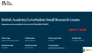 2027 UK British Academy Leverhulme Small Research Grant