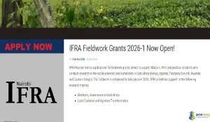 2026 IFRA Fieldwork Grant for Social Science Research in East Africa