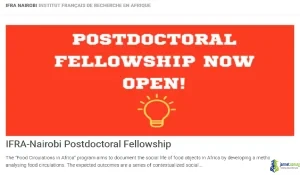 2026 IFRA Nairobi Postdoctoral Fellowship (Food Circulations in Africa)