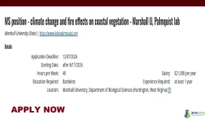 2026 Marshall University Masters Scholarship (Full Funding for Plant Ecology)