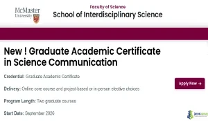 2026 McMaster University Graduate Academic Certificate in Science Communication